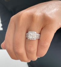 Load image into Gallery viewer, 14k Solid And Heavy White Gold Princess Cut Moissanite And Round And Princess Cut Natural Diamond Engagement Ring Halo 3.20ct
