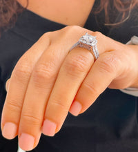 Load image into Gallery viewer, IGI Certified 14k Solid And Heavy White Gold Princess Cut And Round Cut Diamond Engagement Ring Halo 3.00ct F-VS2
