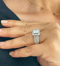Load image into Gallery viewer, 14k Solid And Heavy White Gold Princess Cut And Round Natural Diamond Engagement Ring Halo 3.00ct