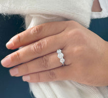 Load image into Gallery viewer, 14k Solid White Gold Round Cut Forever One Moissanite Engagement Ring, Bridal, Wedding Deco Three Stone Style Prong Set 2.00ctw