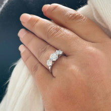 Load image into Gallery viewer, 14K Solid White Gold Round Cut Simulated Diamond Engagement Ring Deco Prong Bridal Wedding Three Stone Style Prong Set 2.00ct