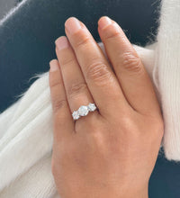 Load image into Gallery viewer, 14k Solid White Gold Round Cut Moissanite Engagement Ring, Bridal, Wedding Deco Three Stone Style Prong Set 2.00ctw