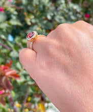 Load image into Gallery viewer, Beautiful 14K Solid Yellow Gold Natural Garnet Pear Shape And Round Cut Simulated Diamonds Engagement Ring Halo 3.80ct