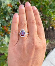 Load image into Gallery viewer, Beautiful 14K Solid Yellow Gold Natural Garnet Pear Shape And Round Cut Simulated Diamonds Engagement Ring Halo 3.80ct