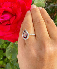 Load image into Gallery viewer, 14K Solid Yellow Gold Natural Garnet Pear Shape And Round Cut Natural Diamonds Engagement Ring Halo 3.80ct
