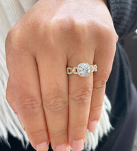 Load image into Gallery viewer, Beautiful 14k Solid Yellow Gold Round Forever One Moissanite And Natural Round Cut Diamond Engagement Ring Halo Prong Set 2.10ctw