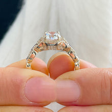 Load image into Gallery viewer, Beautiful 14k Solid Yellow Gold Round Forever One Moissanite And Natural Round Cut Diamond Engagement Ring Halo Prong Set 2.10ctw