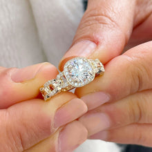 Load image into Gallery viewer, Beautiful 14k Solid Yellow Gold Round Moissanite And Natural Round Cut Diamond Engagement Ring Halo Prong Set 2.10ctw