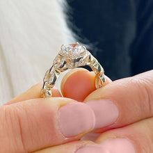 Load image into Gallery viewer, Beautiful 14k Solid Yellow Gold Round Moissanite And Natural Round Cut Diamond Engagement Ring Halo Prong Set 2.10ctw