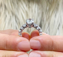 Load image into Gallery viewer, Eternity Style 14K White Gold Oval Cut Forever One Moissanite And Round Cut Engagement Ring, Bridal, Wedding, Anniversary, Propose 5.00ctw