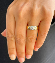 Load image into Gallery viewer, 14k Solid Yellow Gold Round Cut Moissanite Engagement Ring Semi Bezel Set, Bridal, Wedding 0.90ct