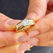 Load image into Gallery viewer, 14k Solid Yellow Gold Round Cut Forever One Moissanite Engagement Ring Semi Bezel Set, Bridal, Wedding 0.90ct