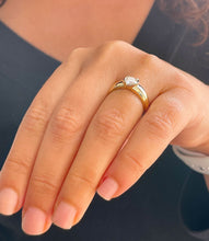 Load image into Gallery viewer, 14k Solid Yellow Gold Round Cut Moissanite Engagement Ring Semi Bezel Set, Bridal, Wedding 0.90ct