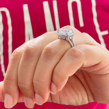 Load image into Gallery viewer, Large 14k Solid White Gold Cushion Cut Forever One Moissanite and Round Cut Natural Diamond Engagement Ring Halo, Split Shank 5.70ctw