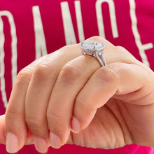 Load image into Gallery viewer, Large 14k Solid White Gold Cushion Cut Moissanite and Round Cut Natural Diamond Engagement Ring Halo, Split Shank 5.70ctw