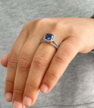 Load image into Gallery viewer, 3.50 Carat Cushion Sapphire and Round Cut Simulated Diamonds Engagement Ring Bridal Wedding Set in 14K Solid White Gold