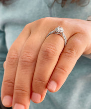 Load image into Gallery viewer, 14k Solid White Gold Oval and Round Cut Forever One Moissanite and Diamond Engagement Ring And Band Halo, Bridal, Wedding 1.80ctw