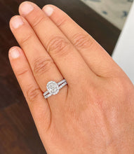 Load image into Gallery viewer, 14K Solid White Gold 1.80ct Oval and Round, Prong Deco Halo, Engagement Ring, Bridal Style, Simulated Diamond, Wedding Ring and Band Set