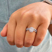 Load image into Gallery viewer, 14k Solid White Gold Oval and Round Cut Forever One Moissanite and Diamond Engagement Ring And Band Halo, Bridal, Wedding 1.80ctw