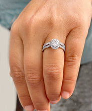 Load image into Gallery viewer, 14k Solid White Gold Oval And Round Cut Natural Diamonds Engagement Ring And Band Halo Art Deco 1.80ct