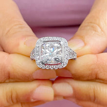 Load image into Gallery viewer, Heavy and Solid 14k White Gold Cushion Cut Forever One Moissanite And Natural Diamonds Bezel Engagement Ring Wedding Bridal 4.80ctw