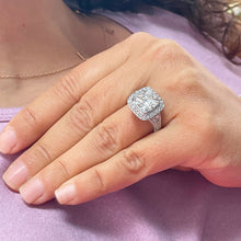 Load image into Gallery viewer, Huge and Heavy 14K Solid White Gold Cushion Cut Simulated Diamond Engagement Ring Bezel Set Halo Wedding Anniversary Round Cut 4.50ctw