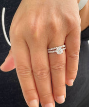 Load image into Gallery viewer, 14K Solid Rose Gold Cushion Cut Moissanite and Round Cut Natural Diamond Engagement Ring And Band Bridal Wedding Set 2.10ctw