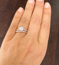 Load image into Gallery viewer, 14K Solid Rose Gold Cushion And Round Cut Simulated Diamond Engagement Ring And Band Bridal Set Wedding Set Halo Propose 2.10ct