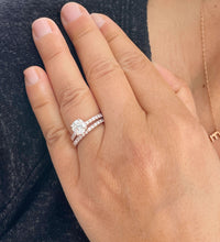 Load image into Gallery viewer, 14K Solid Rose Gold Cushion And Round Cut Simulated Diamond Engagement Ring And Band Bridal Set Wedding Set Halo Propose 2.10ct