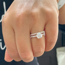 Load image into Gallery viewer, 14K Solid Rose Gold Cushion Cut Moissanite and Round Cut Natural Diamond Engagement Ring And Band Bridal Wedding Set 2.10ctw