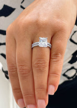 Load image into Gallery viewer, 14K Solid White Gold Radiant Cut Moissanite And Round Cut Natural Diamonds Engagement Ring And Band Set 5.50ctw