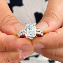 Load image into Gallery viewer, 14K Solid White Gold Radiant Cut Moissanite And Round Cut Natural Diamonds Engagement Ring And Band Set 5.50ctw