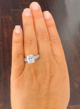 Load image into Gallery viewer, 14K Solid White Gold Radiant Cut Moissanite And Round Cut Natural Diamonds Engagement Ring And Band Set 5.50ctw