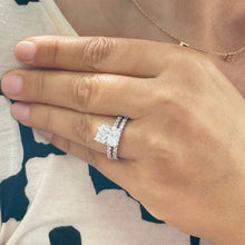 Load image into Gallery viewer, 14K Solid White Gold Radiant Cut Moissanite And Round Cut Natural Diamonds Engagement Ring And Band Set 5.50ctw