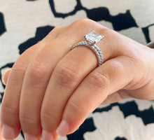 Load image into Gallery viewer, 14K Solid White Gold Radiant Cut Moissanite And Round Cut Natural Diamonds Engagement Ring And Band Set 5.50ctw