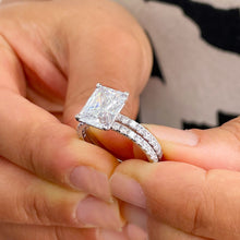 Load image into Gallery viewer, Women's Large 5.70ctw 14k Solid White Gold Radiant Simulated Diamond Engagement Ring And Band Set