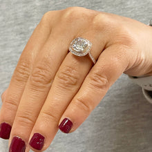 Load image into Gallery viewer, LARGE 14k Solid Rose Gold Cushion And Round Cut Simulated Diamond Engagement Ring Bezel Bridal Wedding Halo 3.50ctw