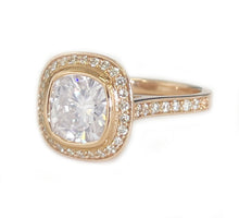 Load image into Gallery viewer, IGI Certified 14k Solid Rose Gold Cushion And Round Cut Diamond Engagement Ring Bezel Bridal Wedding Halo 3.50ctw F-VS2