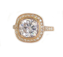 Load image into Gallery viewer, IGI Certified 14k Solid Rose Gold Cushion And Round Cut Diamond Engagement Ring Bezel Bridal Wedding Halo 3.50ctw F-VS2