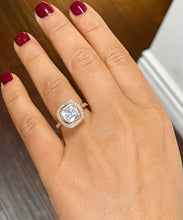 Load image into Gallery viewer, 14k Solid Rose Gold Cushion Cut Moissanite and Natural Diamond Engagement Ring Bezel Set, Bridal, Wedding Halo 3.30ctw