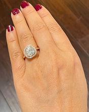 Load image into Gallery viewer, 14k Solid Rose Gold Cushion Cut Forever One Moissanite and Natural Diamond Engagement Ring Bezel Set, Bridal, Wedding Halo 3.30ctw