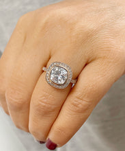 Load image into Gallery viewer, LARGE 14k Solid Rose Gold Cushion And Round Cut Simulated Diamond Engagement Ring Bezel Bridal Wedding Halo 3.50ctw