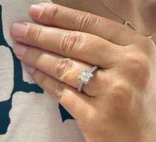 Load image into Gallery viewer, 14K Solid White Gold Round Cut Forever One Moissanite and Round Cut Natural Diamond Engagement Ring Halo Prong 1.70ct