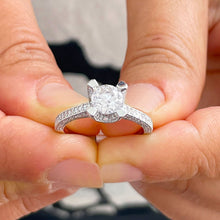 Load image into Gallery viewer, 14K Solid White Gold Round Cut Forever One Moissanite and Round Cut Natural Diamond Engagement Ring Halo Prong 1.70ct