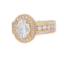 Load image into Gallery viewer, 14K Solid Rose Gold Oval Cut Forever One Moissanite And Natural Round cut Diamond Engagement Ring Deco, Halo, Bridal 4.00ct