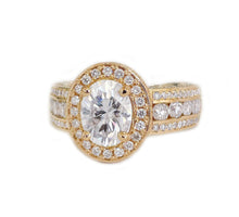Load image into Gallery viewer, 14K Solid Rose Gold Oval Cut Moissanite And Natural Round cut Diamond Engagement Ring Deco, Halo, Bridal 4.00ct