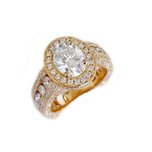 Load image into Gallery viewer, 14K Solid Rose Gold Oval Cut Forever One Moissanite And Natural Round cut Diamond Engagement Ring Deco, Halo, Bridal 4.00ct