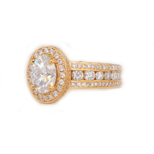 Load image into Gallery viewer, 14K Solid Rose Gold Oval Cut Forever One Moissanite And Natural Round cut Diamond Engagement Ring Deco, Halo, Bridal 4.00ct