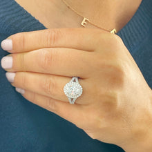 Load image into Gallery viewer, 14k Solid White Gold Oval and Round Cut Forever One Moissanite and Natural Diamond Engagement Ring Double Halo Split Shank Design 2.80ctw