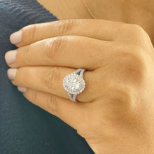 Load image into Gallery viewer, 14k Solid White Gold Oval and Round Cut Forever One Moissanite and Natural Diamond Engagement Ring Double Halo Split Shank Design 2.80ctw
